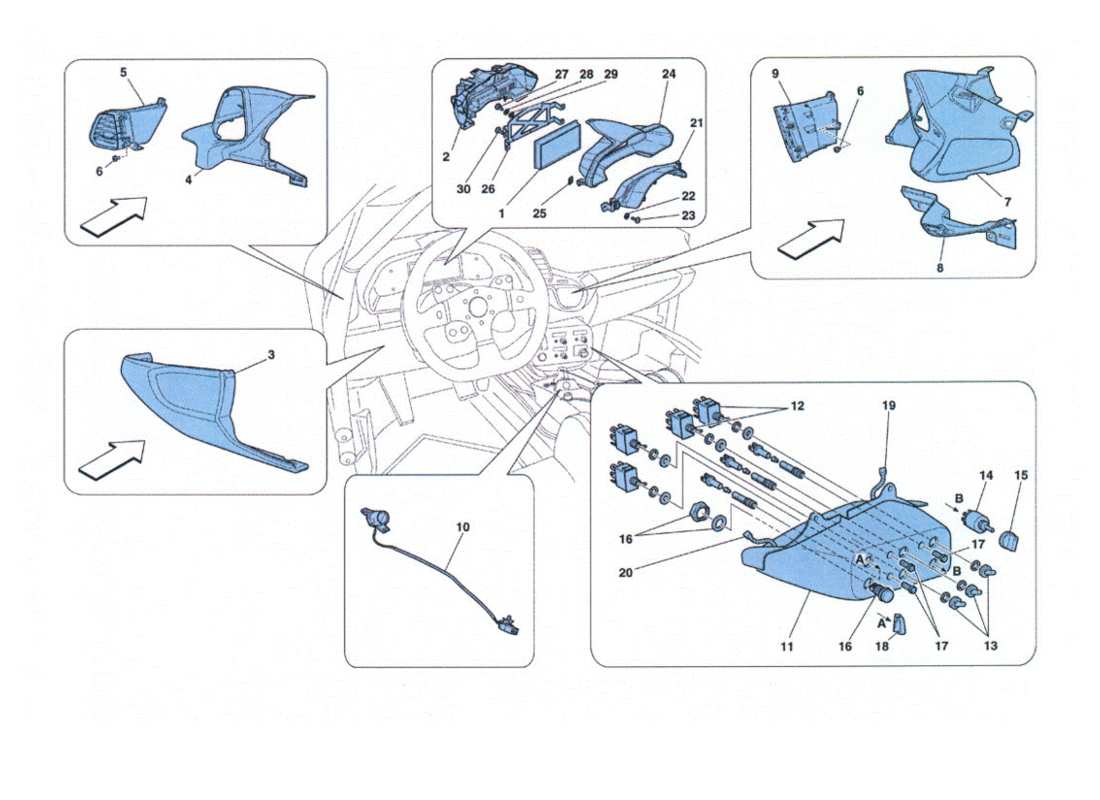 Ferrari 458 Challenge Dashboard and Tunnel Tools Parts Diagram