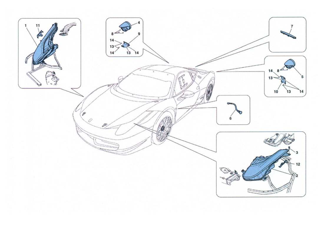 Ferrari 458 Challenge Front lights Parts Diagram