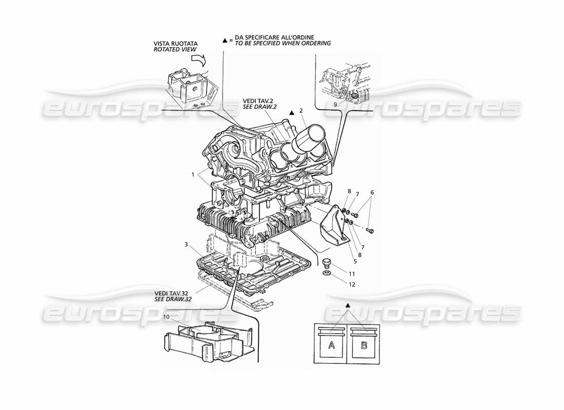 Maserati QTP V6 Evoluzione engine block and oil sump Parts Diagram