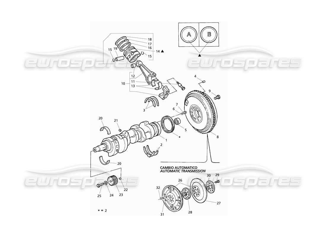 Maserati QTP V6 Evoluzione Crankshaft, Pistons, Conrods & Flywheel Parts Diagram