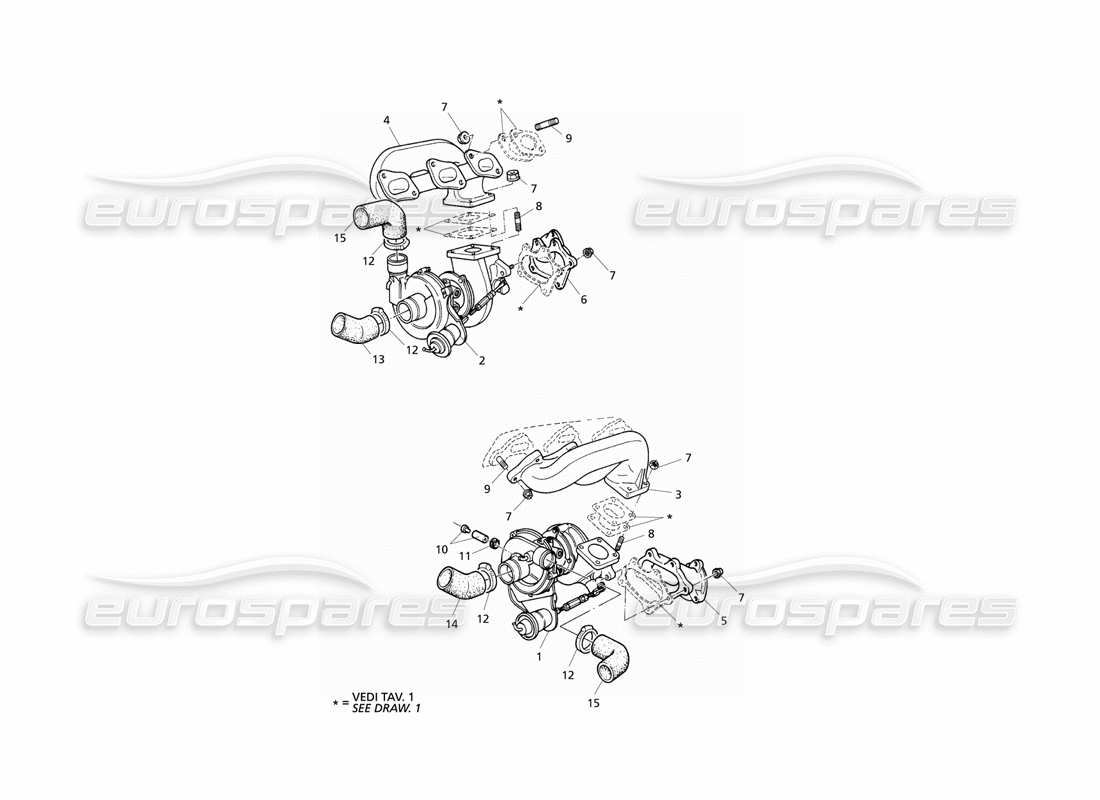 Maserati QTP V6 Evoluzione Turboblowers and Exhaust Manifolds Parts Diagram