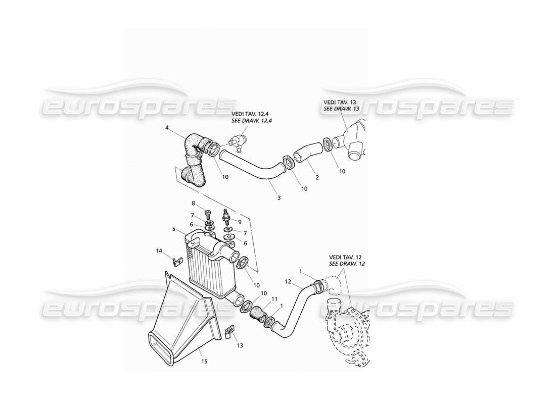 Maserati QTP V6 Evoluzione Heat Exchanger Pipes RH Side Parts Diagram