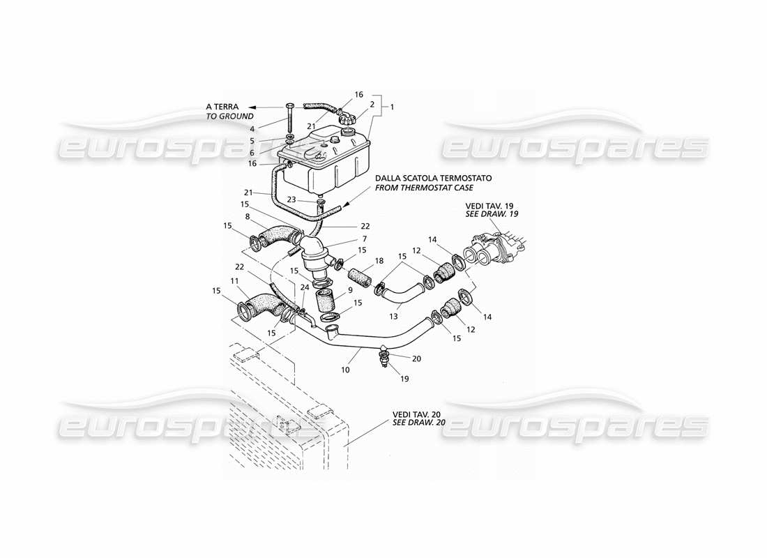 Maserati QTP V6 Evoluzione Engine Cooling System and Thermostat Parts Diagram