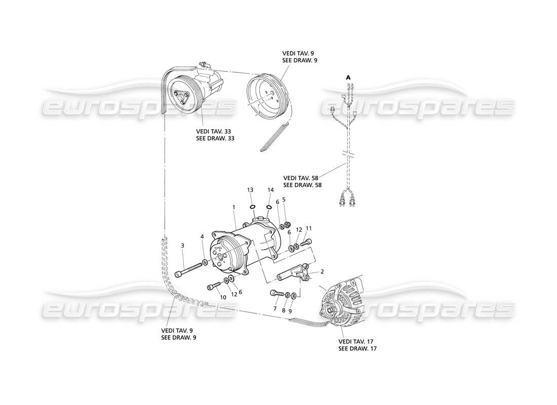 Maserati QTP V6 Evoluzione Air Compressor and Bracket Part Diagram