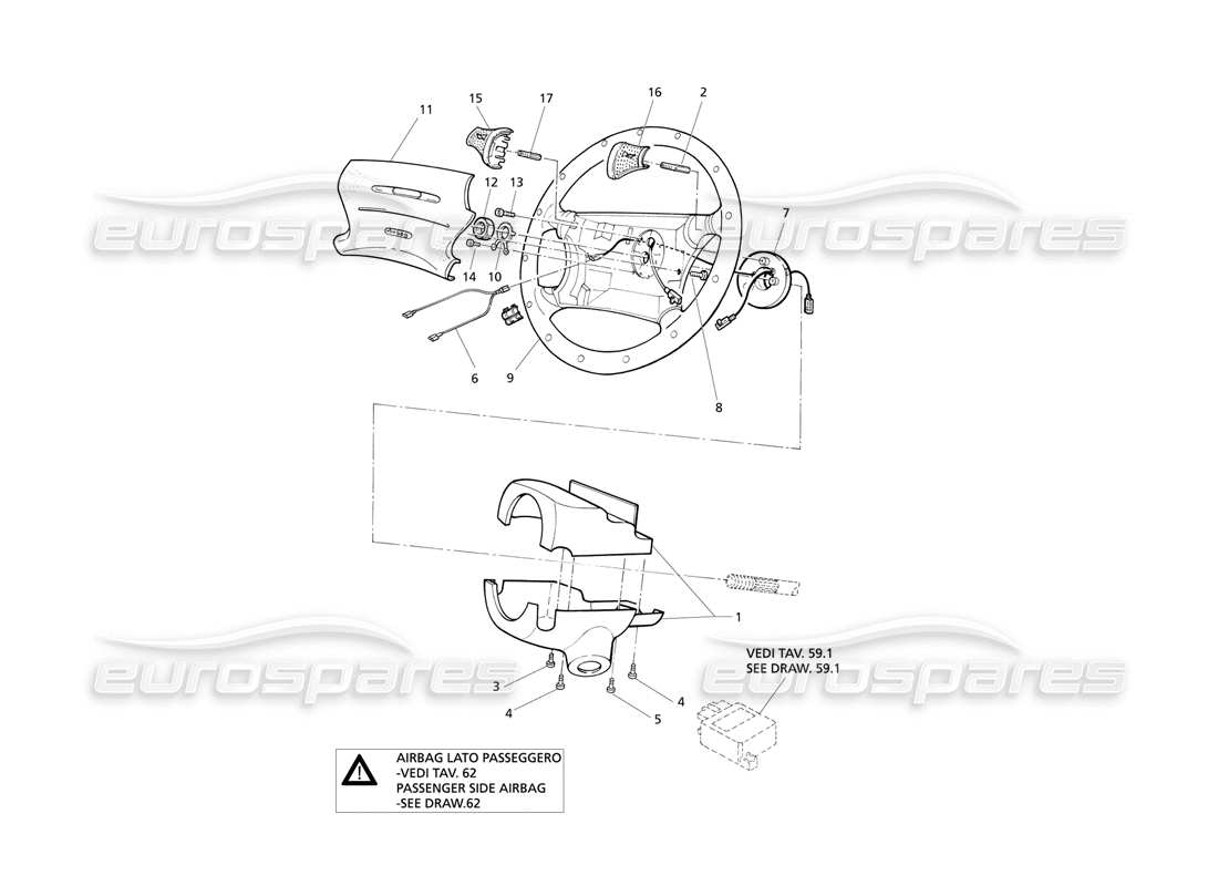 Maserati QTP V6 Evoluzione Steering Wheel With Airbag Part Diagram