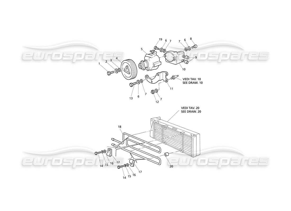 Maserati QTP V6 Evoluzione Power Steering Pump and Oil Radiator Part Diagram