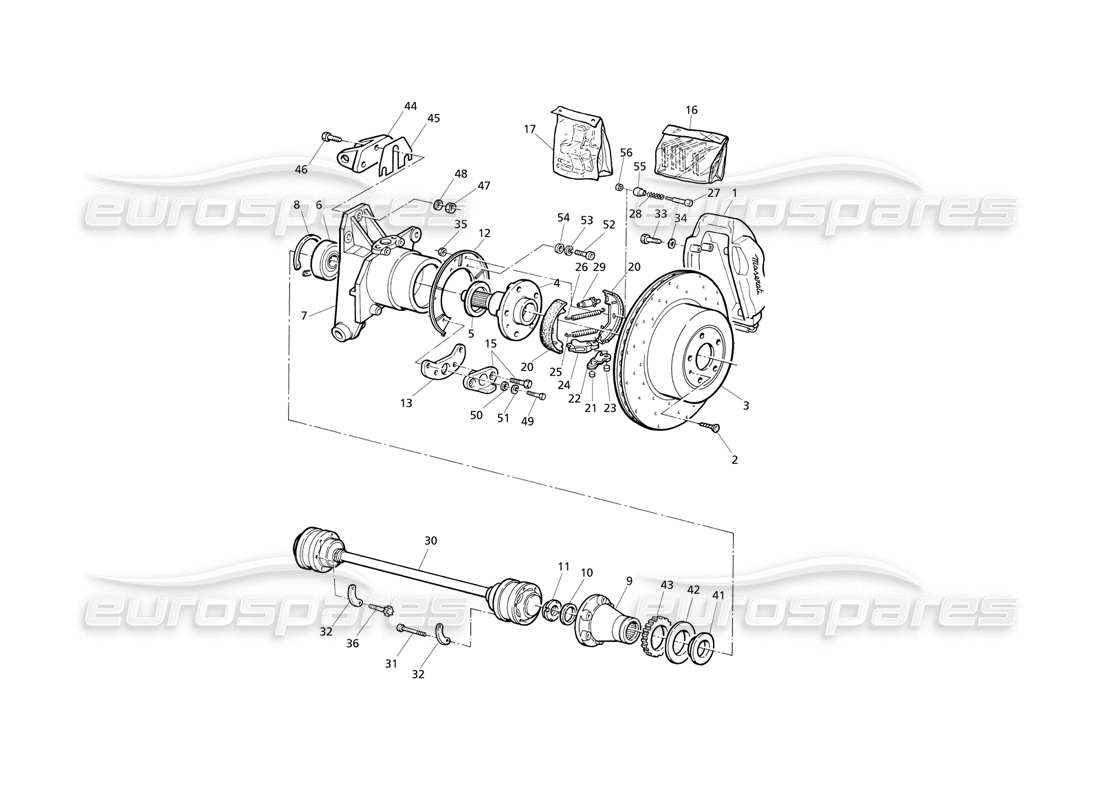 Maserati QTP V6 Evoluzione Hubs, Rear Brakes With A.B.S. and Drive Shafts Parts Diagram