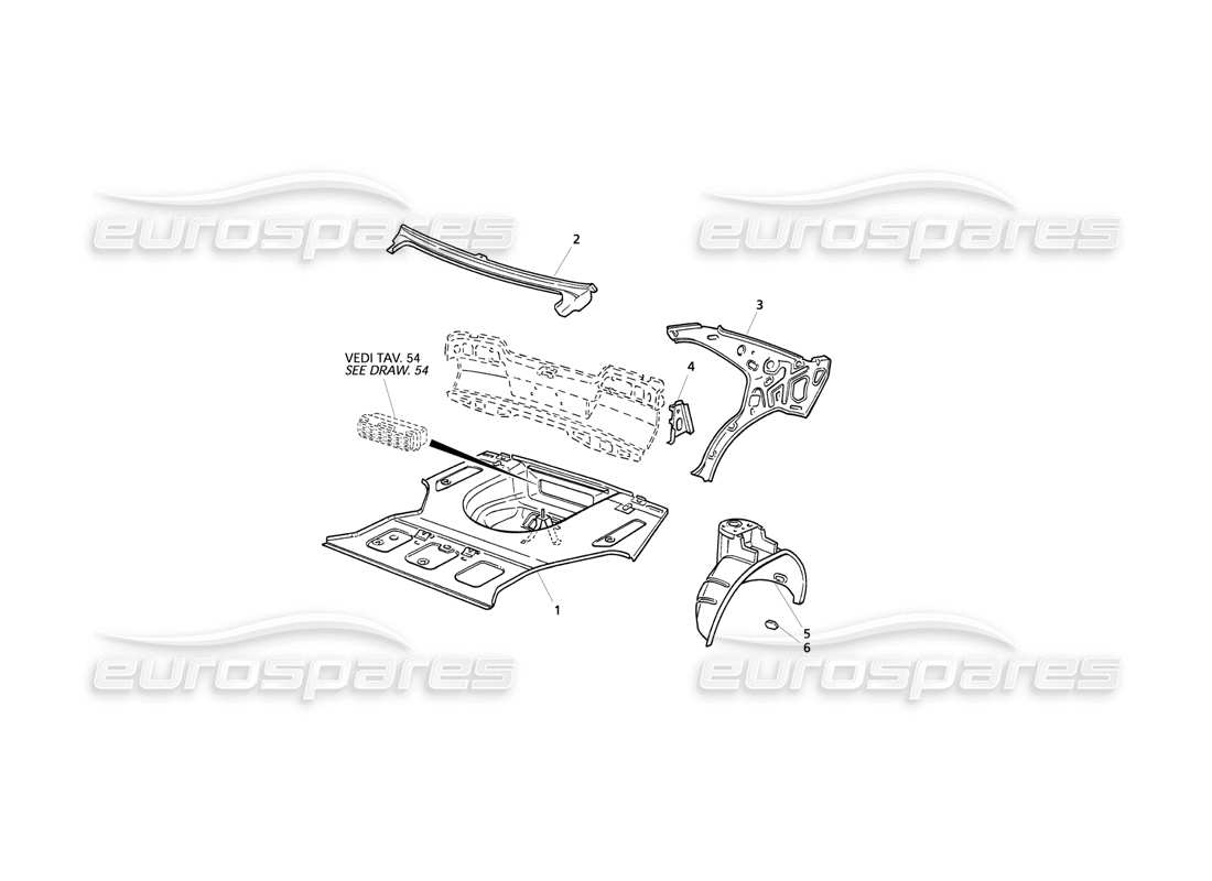 Maserati QTP V6 Evoluzione Body Shell: Boot Floor and Inner Structures Part Diagram