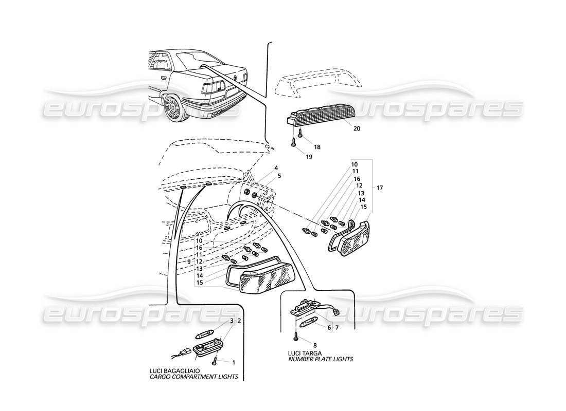 Maserati QTP V6 Evoluzione Rear Lights Part Diagram