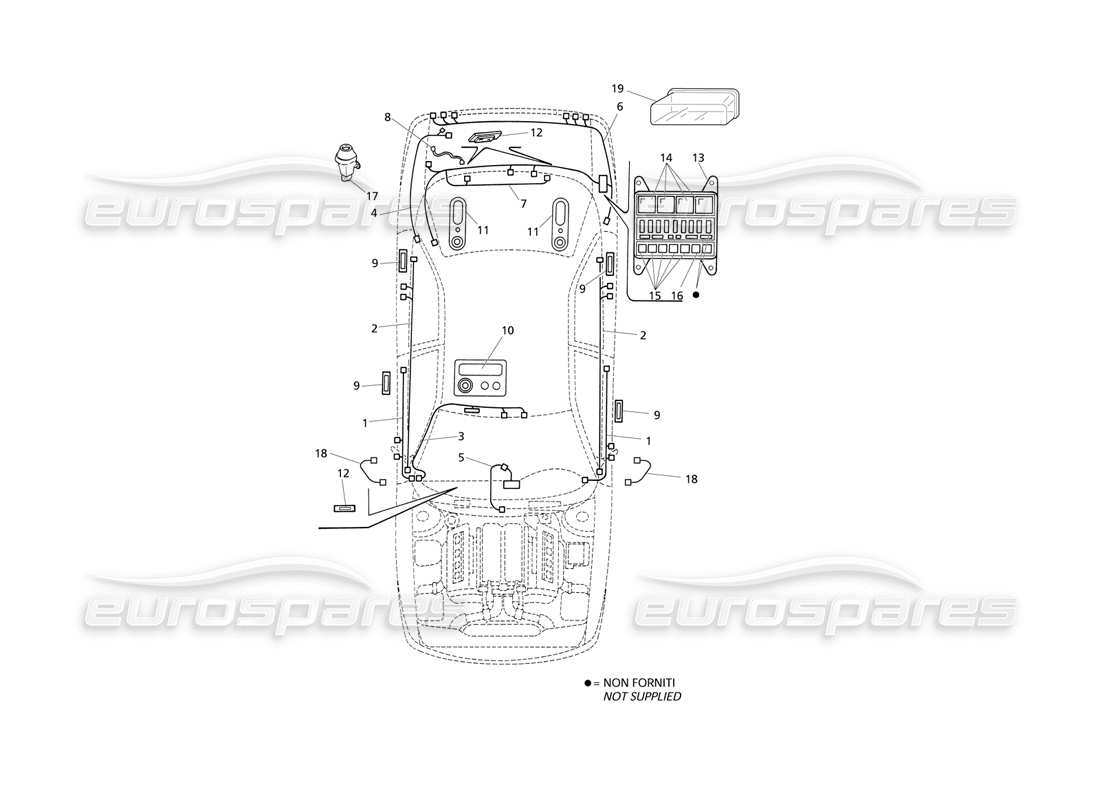 Maserati QTP V6 Evoluzione Electrical System: Boot - Doors - Pass. Compartment Parts Diagram