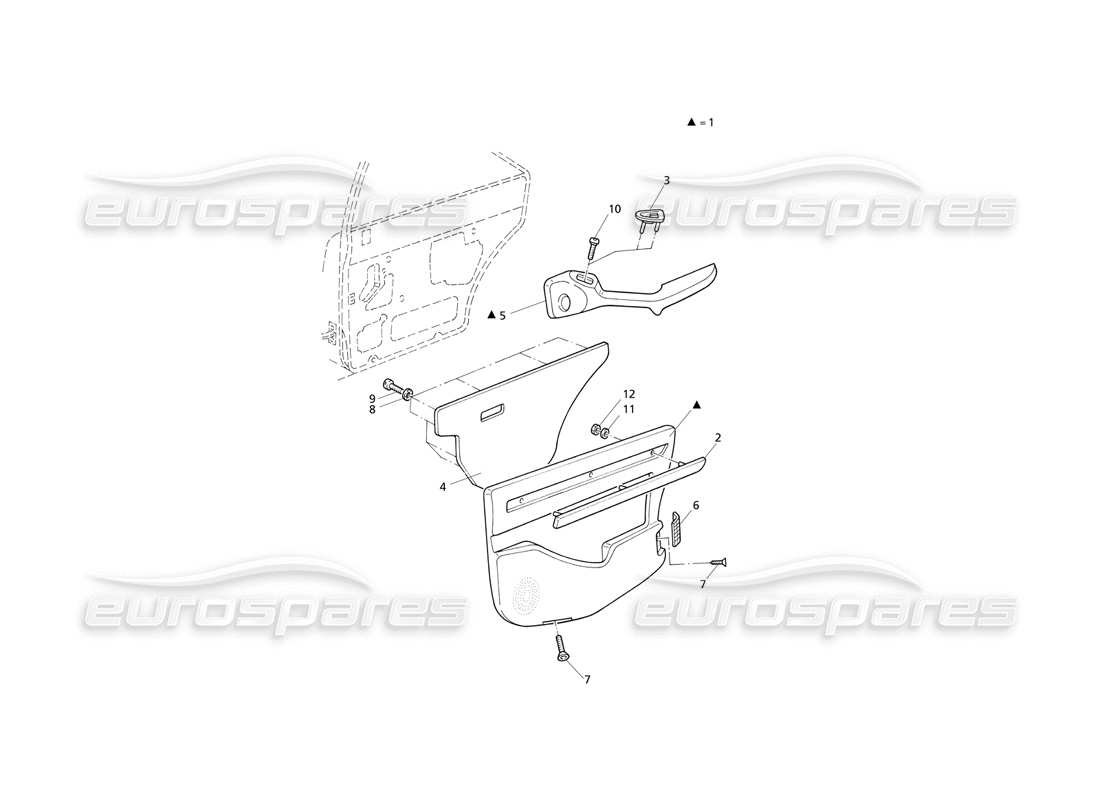 Maserati QTP V6 Evoluzione Inner Trims: Rear Door Panels Parts Diagram