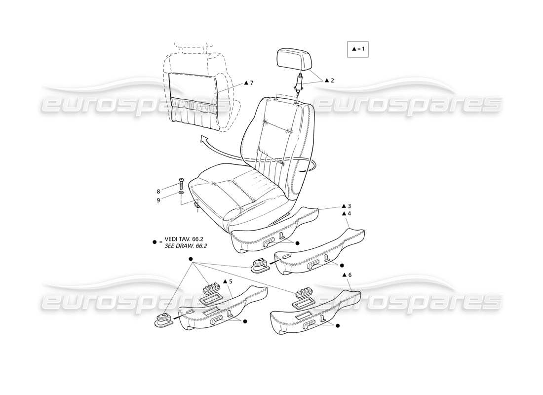 Maserati QTP V6 Evoluzione FRONT SEAT Part Diagram