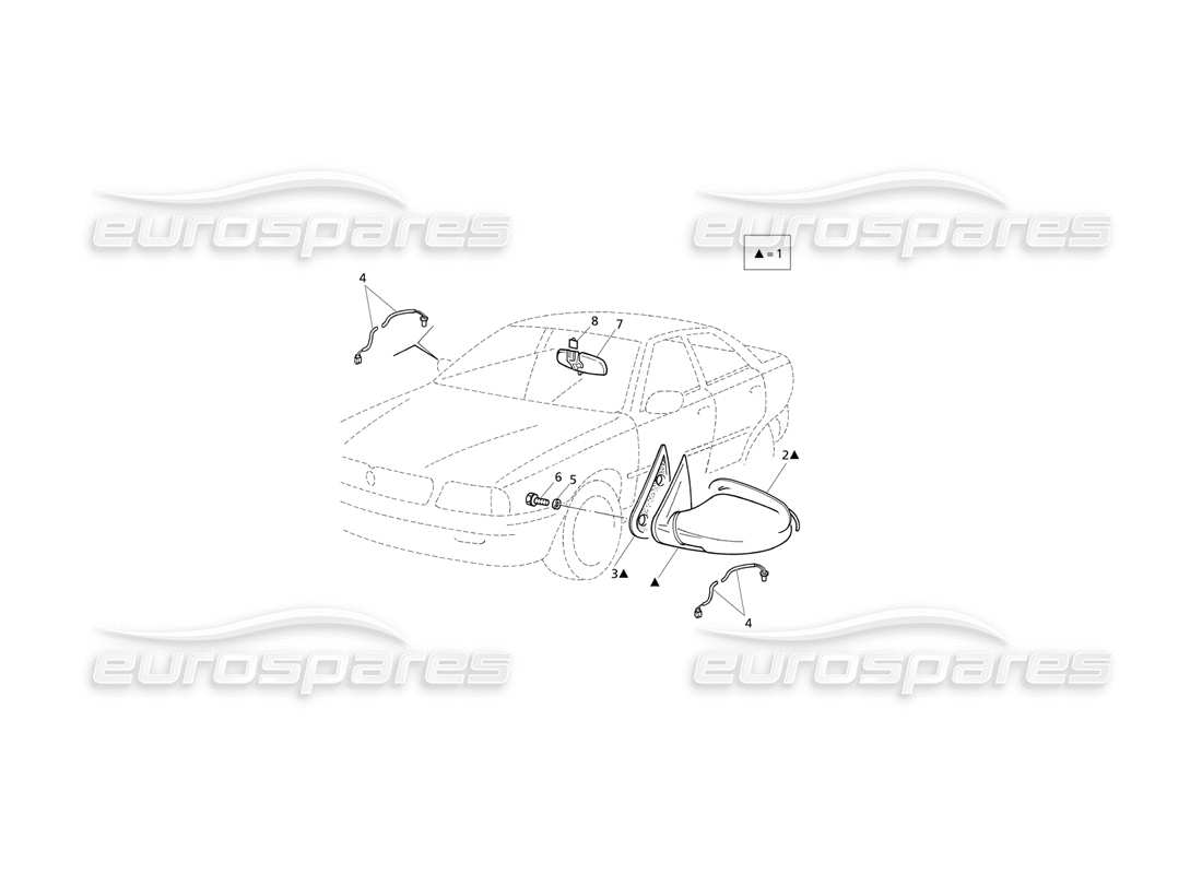 Maserati QTP V6 Evoluzione Rear View Mirrors Part Diagram