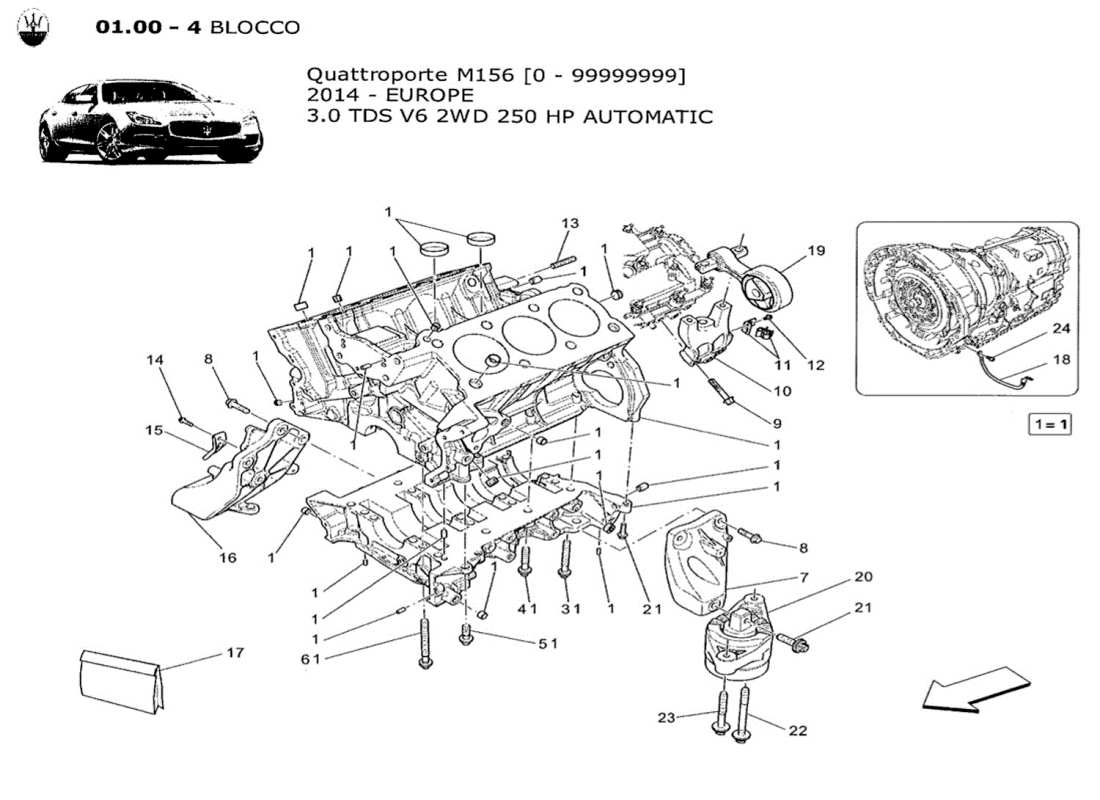 Maserati QTP. V6 3.0 TDS 250bhp 2014 crankcase Part Diagram