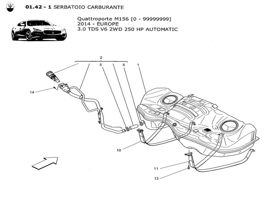 Maserati QTP. V6 3.0 TDS 250bhp 2014 FUEL TANK Part Diagram