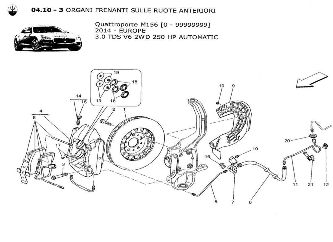 Maserati QTP. V6 3.0 TDS 250bhp 2014 braking devices on front wheels Part Diagram