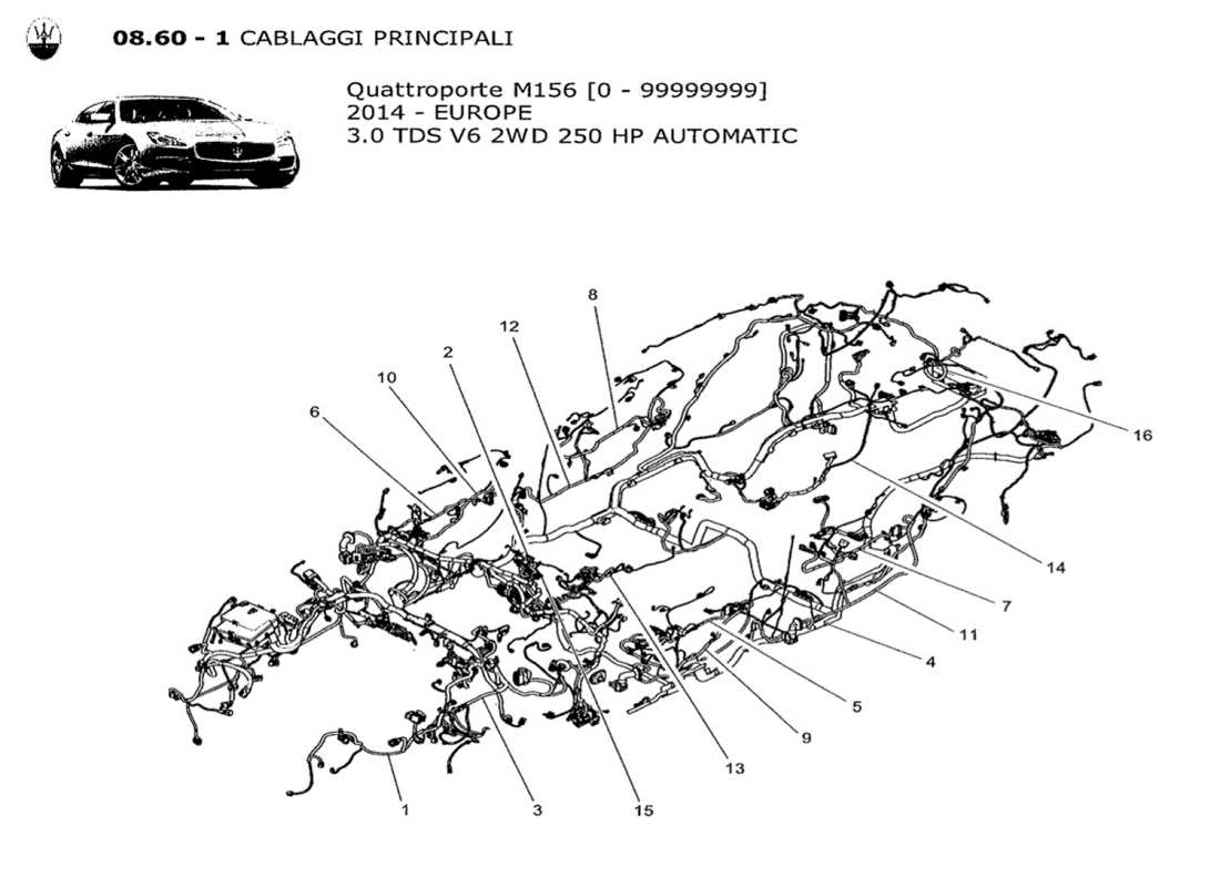 Maserati QTP. V6 3.0 TDS 250bhp 2014 main wiring Part Diagram