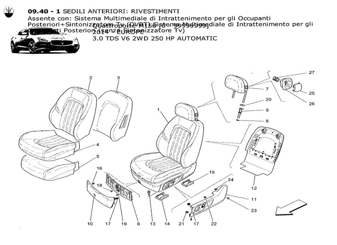 Maserati QTP. V6 3.0 TDS 250bhp 2014 front seats: trim panels Part Diagram