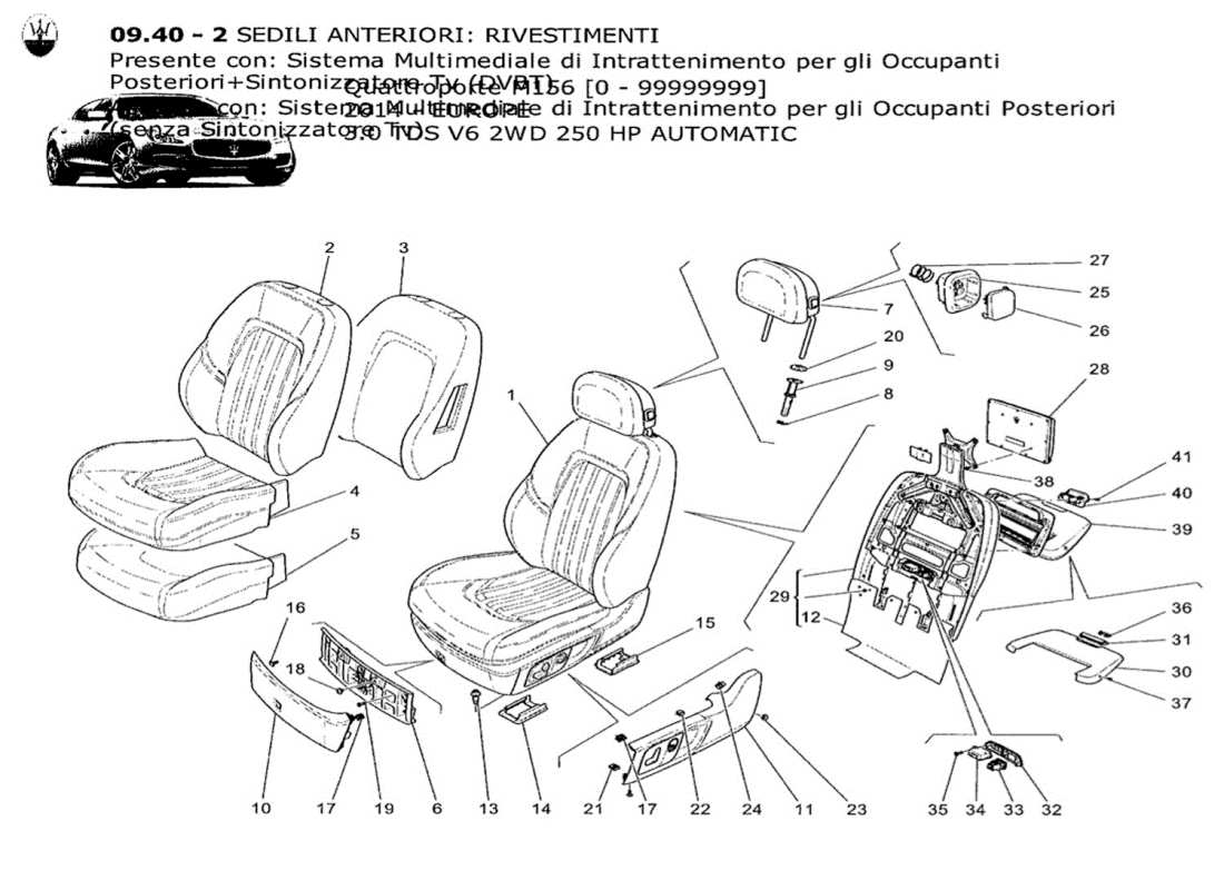 Maserati QTP. V6 3.0 TDS 250bhp 2014 front seats: trim panels Part Diagram