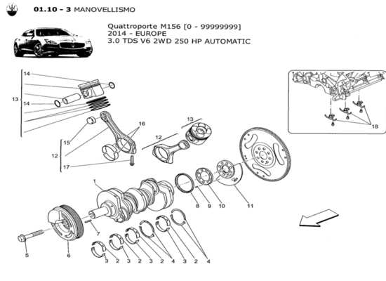 a part diagram from the Maserati Quattroporte M156 (2014 onwards) parts catalogue