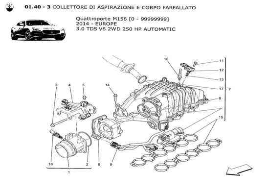 a part diagram from the Maserati Quattroporte M156 (2014 onwards) parts catalogue