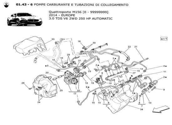 a part diagram from the Maserati Quattroporte M156 (2014 onwards) parts catalogue