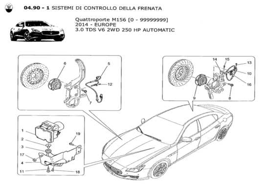 a part diagram from the Maserati Quattroporte M156 (2014 onwards) parts catalogue