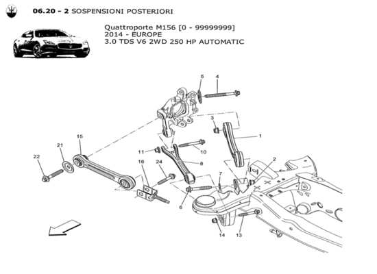 a part diagram from the Maserati QTP. V6 3.0 TDS 250bhp 2014 parts catalogue