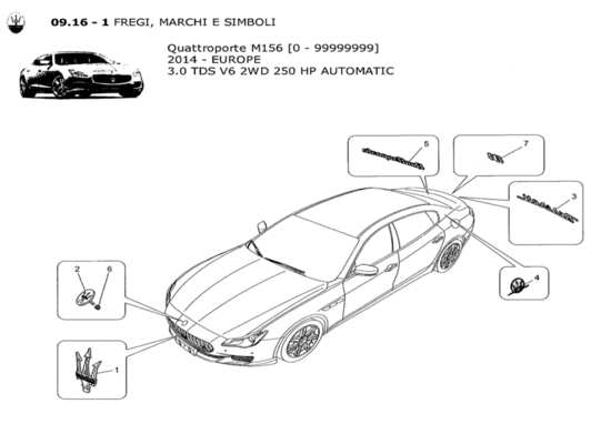 a part diagram from the Maserati Quattroporte M156 (2014 onwards) parts catalogue