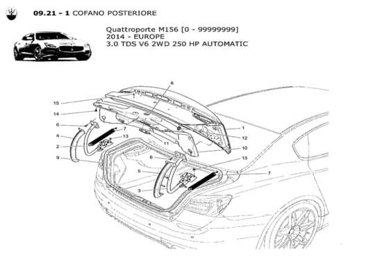 a part diagram from the Maserati Quattroporte M156 (2014 onwards) parts catalogue