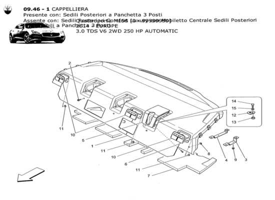 a part diagram from the Maserati Quattroporte M156 (2014 onwards) parts catalogue