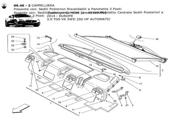 a part diagram from the Maserati Quattroporte M156 (2014 onwards) parts catalogue