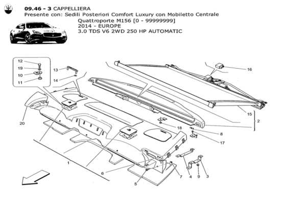 a part diagram from the Maserati Quattroporte M156 (2014 onwards) parts catalogue