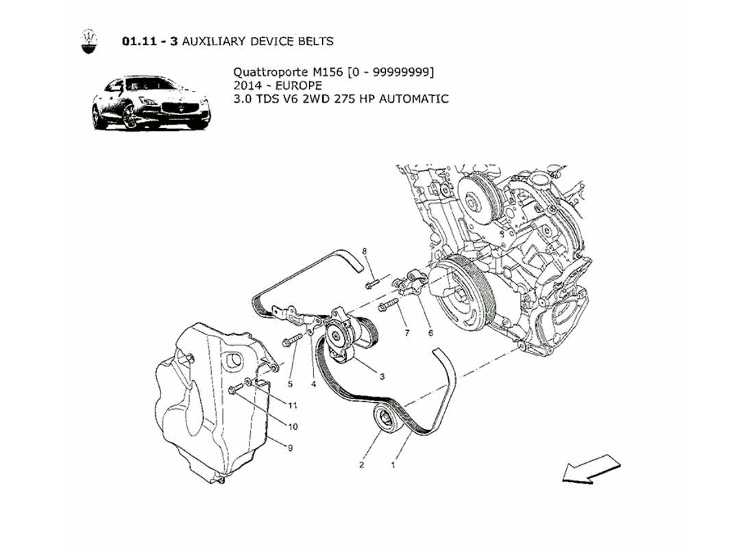 Maserati QTP. V6 3.0 TDS 275bhp 2014 auxiliary device belts Part Diagram