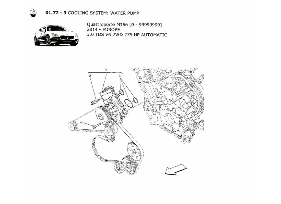 Maserati QTP. V6 3.0 TDS 275bhp 2014 cooling system: water pump Part Diagram