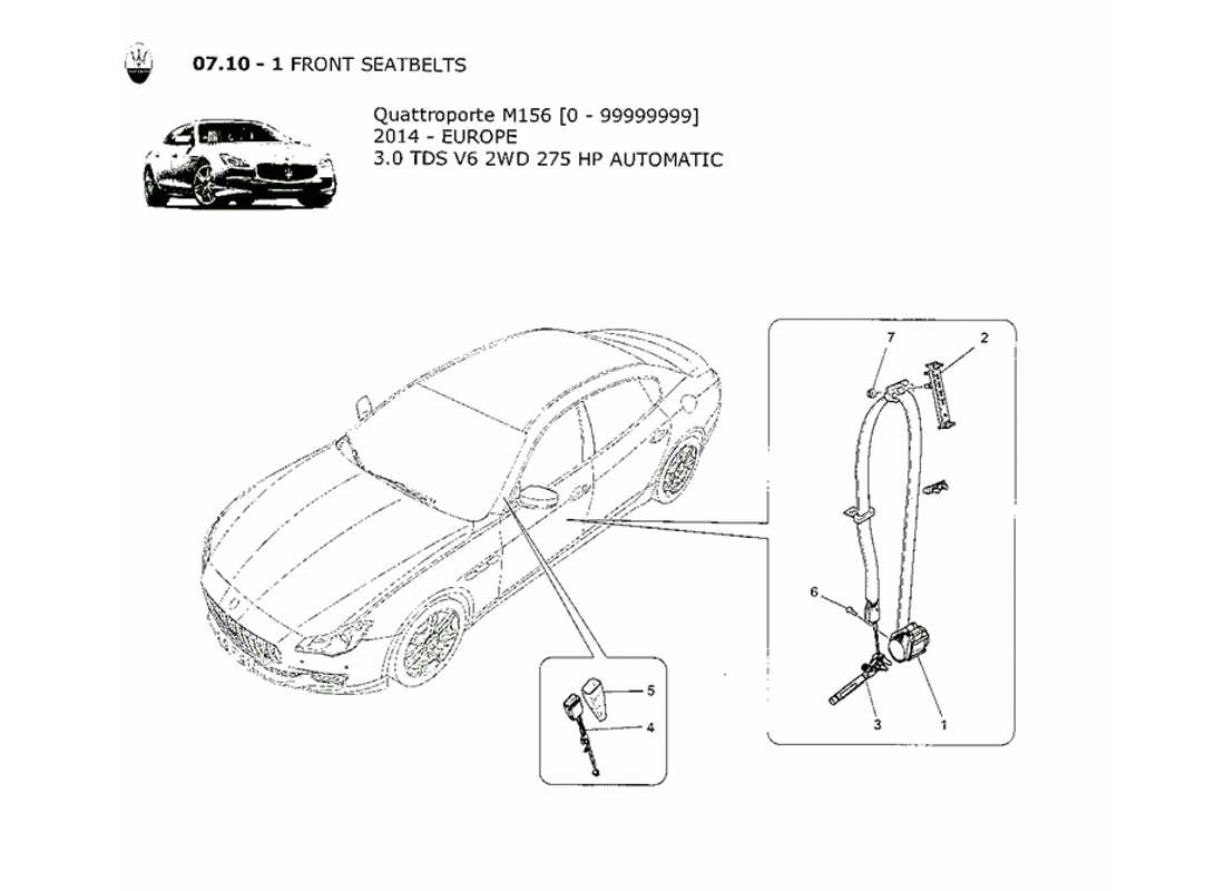 Maserati QTP. V6 3.0 TDS 275bhp 2014 FRONT SEATBELTS Part Diagram