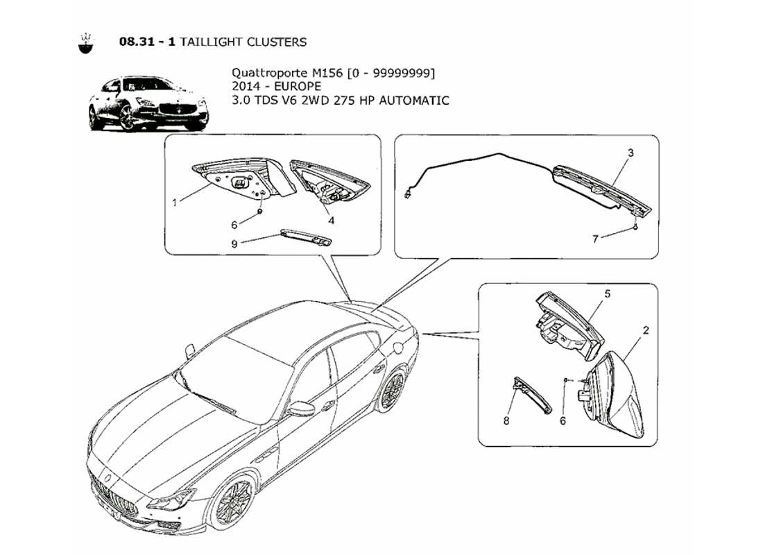 Maserati QTP. V6 3.0 TDS 275bhp 2014 TAILLIGHT CLUSTERS Part Diagram