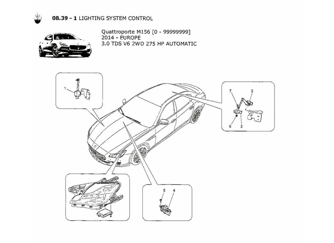 Maserati QTP. V6 3.0 TDS 275bhp 2014 lighting system control Part Diagram