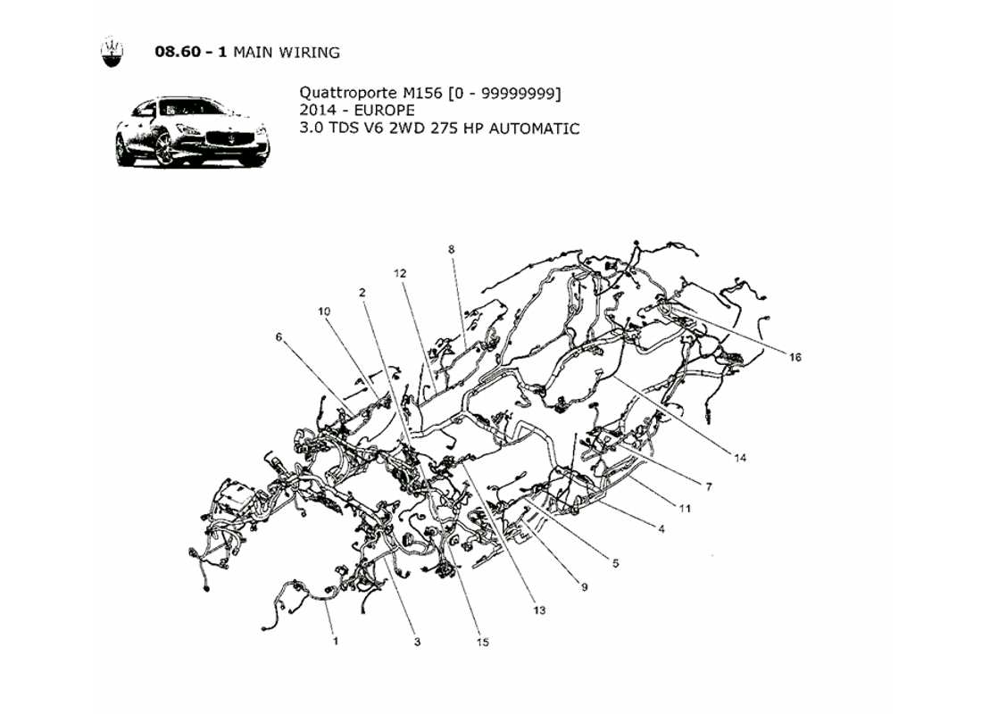 Maserati QTP. V6 3.0 TDS 275bhp 2014 main wiring Part Diagram