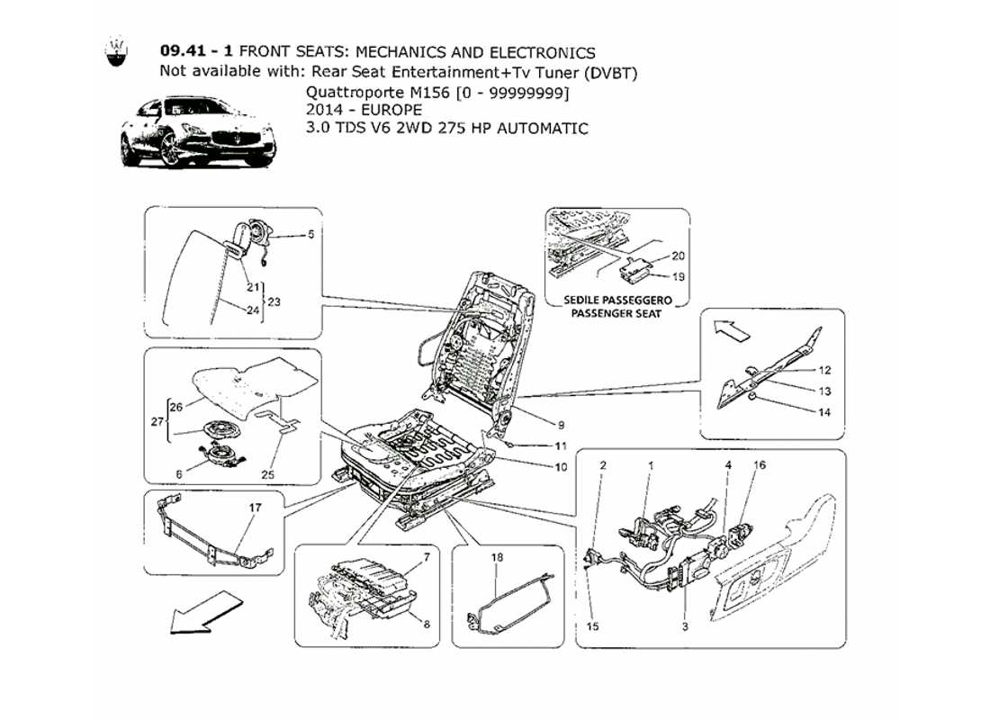 Maserati QTP. V6 3.0 TDS 275bhp 2014 front seats: mechanics and electronics Part Diagram