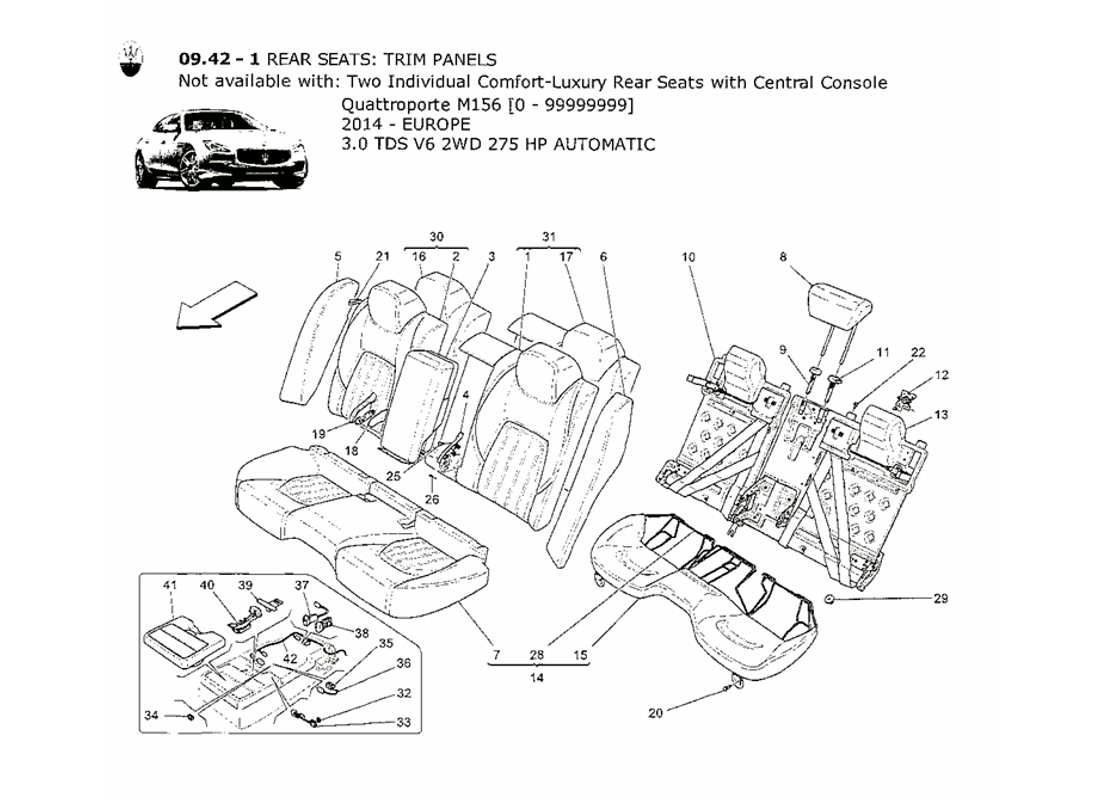 Maserati QTP. V6 3.0 TDS 275bhp 2014 rear seats: trim panels Part Diagram