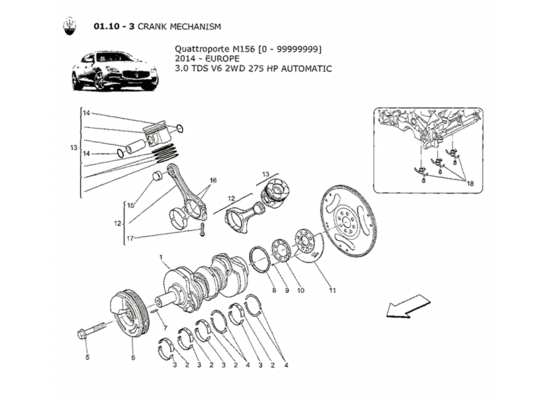 a part diagram from the Maserati Quattroporte M156 (2014 onwards) parts catalogue