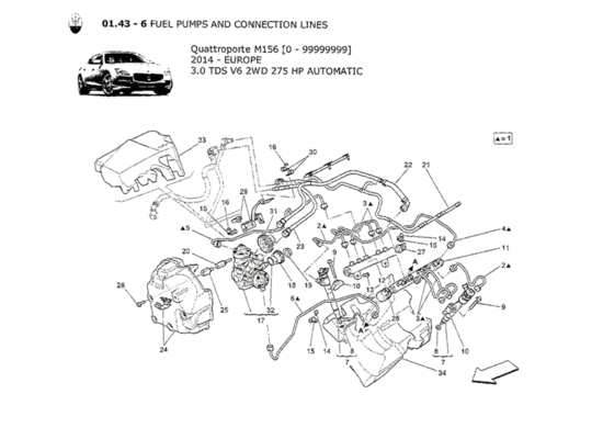 a part diagram from the Maserati QTP. V6 3.0 TDS 275bhp 2014 parts catalogue