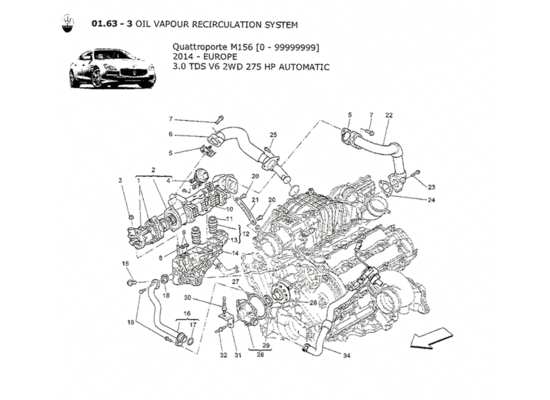 a part diagram from the Maserati Quattroporte M156 (2014 onwards) parts catalogue