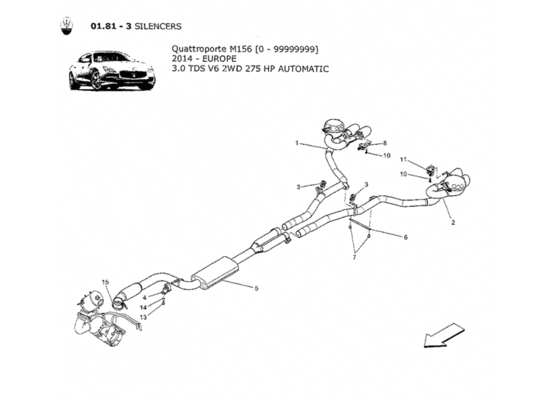 a part diagram from the Maserati Quattroporte M156 (2014 onwards) parts catalogue