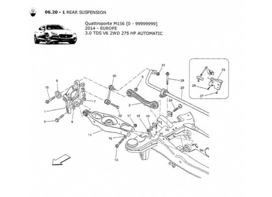 a part diagram from the Maserati QTP. V6 3.0 TDS 275bhp 2014 parts catalogue