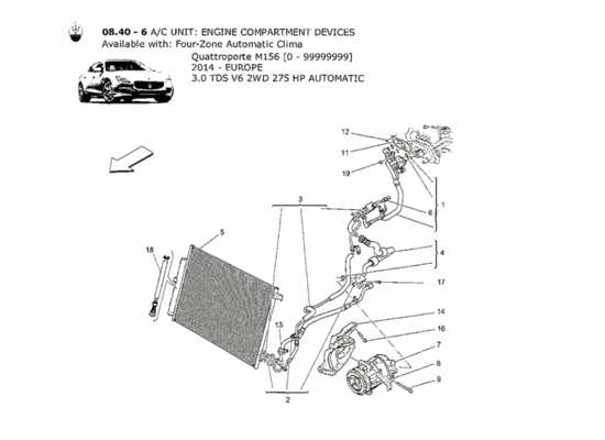 a part diagram from the Maserati Quattroporte M156 (2014 onwards) parts catalogue