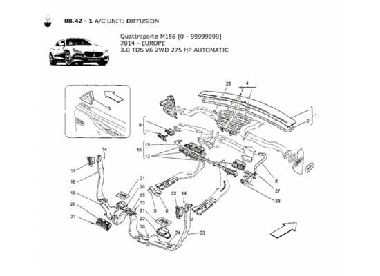 a part diagram from the Maserati QTP. V6 3.0 TDS 275bhp 2014 parts catalogue