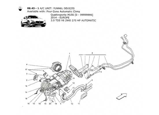 a part diagram from the Maserati Quattroporte M156 (2014 onwards) parts catalogue