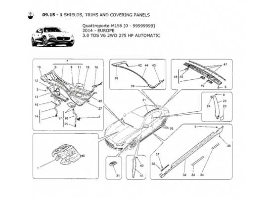 a part diagram from the Maserati Quattroporte M156 (2014 onwards) parts catalogue